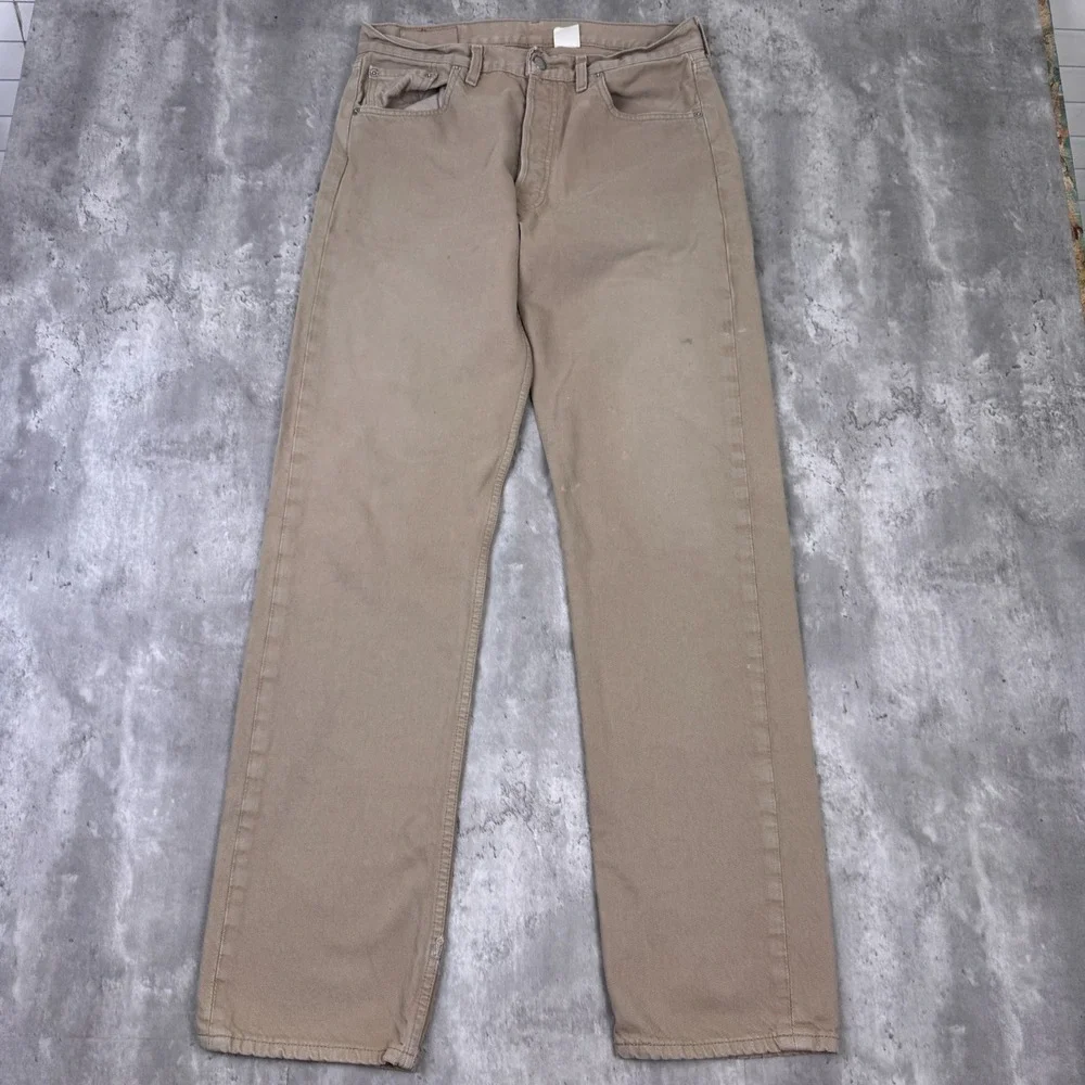 Vintage Levis 501 Jeans Mens 34x34 (33x34) Khaki Western Button Fly Whisker Y2K